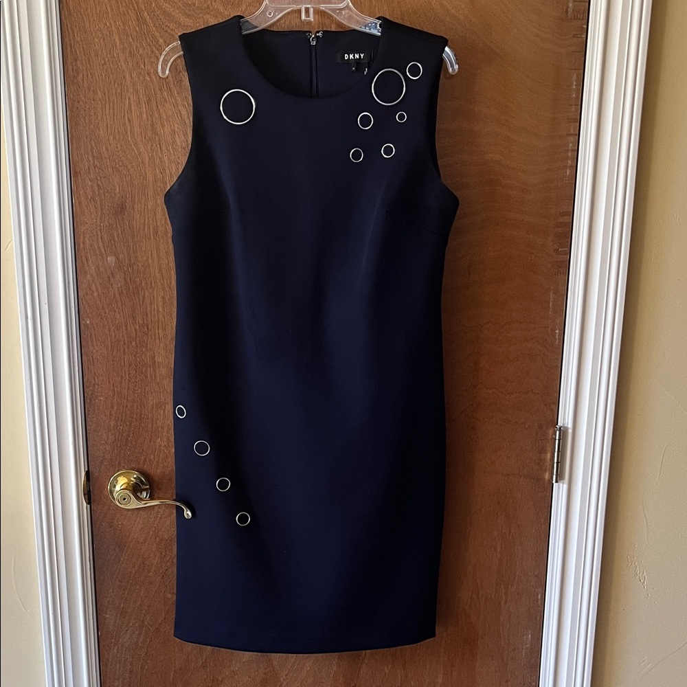 DKNY Navy Midi Dress with Silver Accents